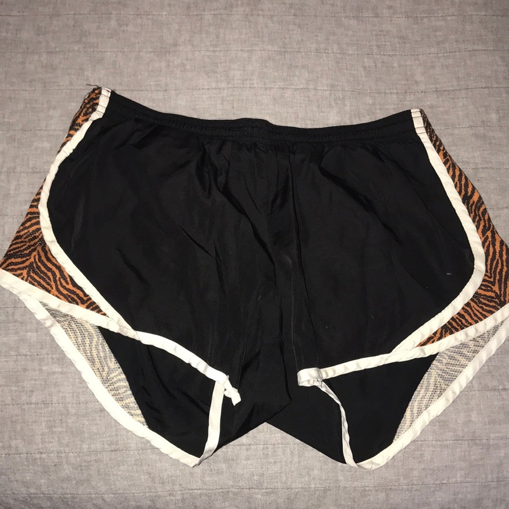 Black/cheetah athletic shorts